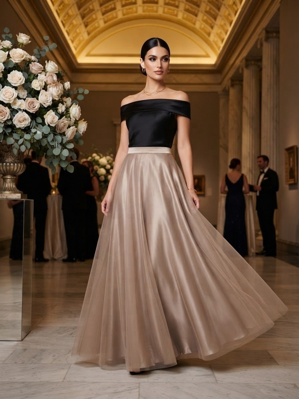 Victor Rios Blush Satin Underlay Tulle Maxi Cocktail Skirt S